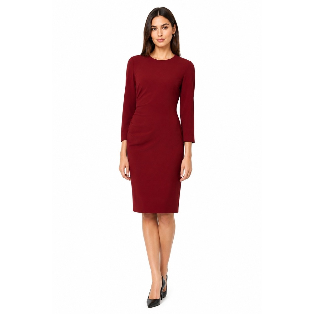 L.K. Bennett Hollie Ruby Red Sheath Crepe Dress 3/4 Sleeve US 6 Elegant Classic